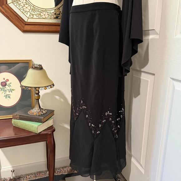 VTG Y2K Black & Purple Beaded Silver Sequin Asymmetrical Dark Fairy Maxi Skirt - Picture 1 of 8